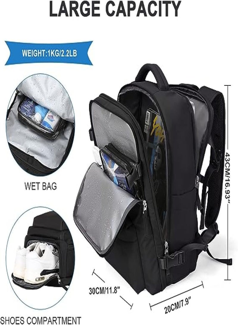 Large female travel backpack, hand luggage, waterproof backpack for hiking and outdoor sports, school backpack, A - Black - Image 3