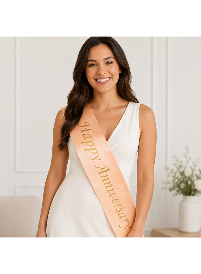 Peach Happy Anniversary Party Sash, Anniversary Celebration Sash for Couples, Wedding Anniversary Party Accessory and Photo Prop - Image 2