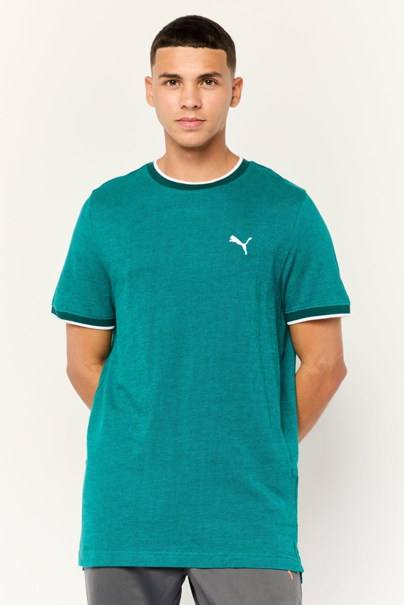 PUMA تي شيرتات خارجية للرجال بقصة ضيقة بأكمام قصيرة، أخضر مائل إلى الأزرق - Image 1