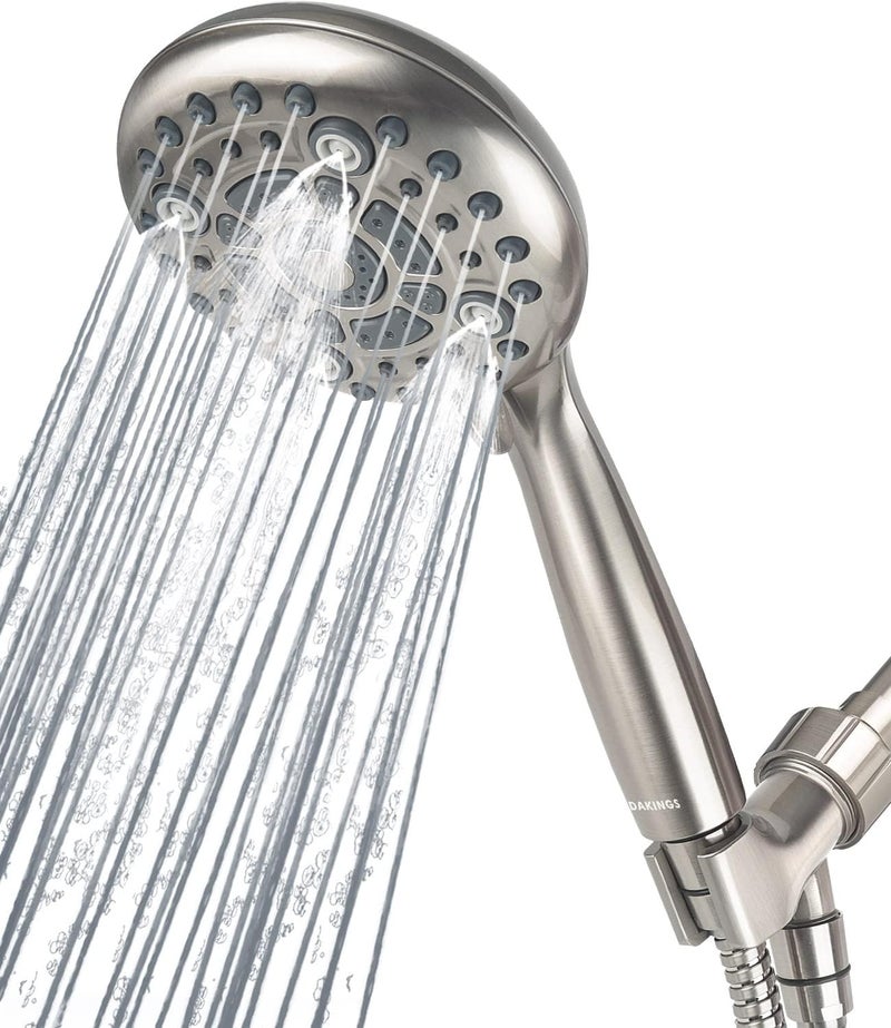 DAKINGS 6 Spray Modes High Pressure Handheld Showerhead Set Upgraded 5 Inches Shower Head with Handheld Spray Brushed Nickel Handheld Shower Head 60 Inches Stainless Steel Hose-1-Min Install - Image 1