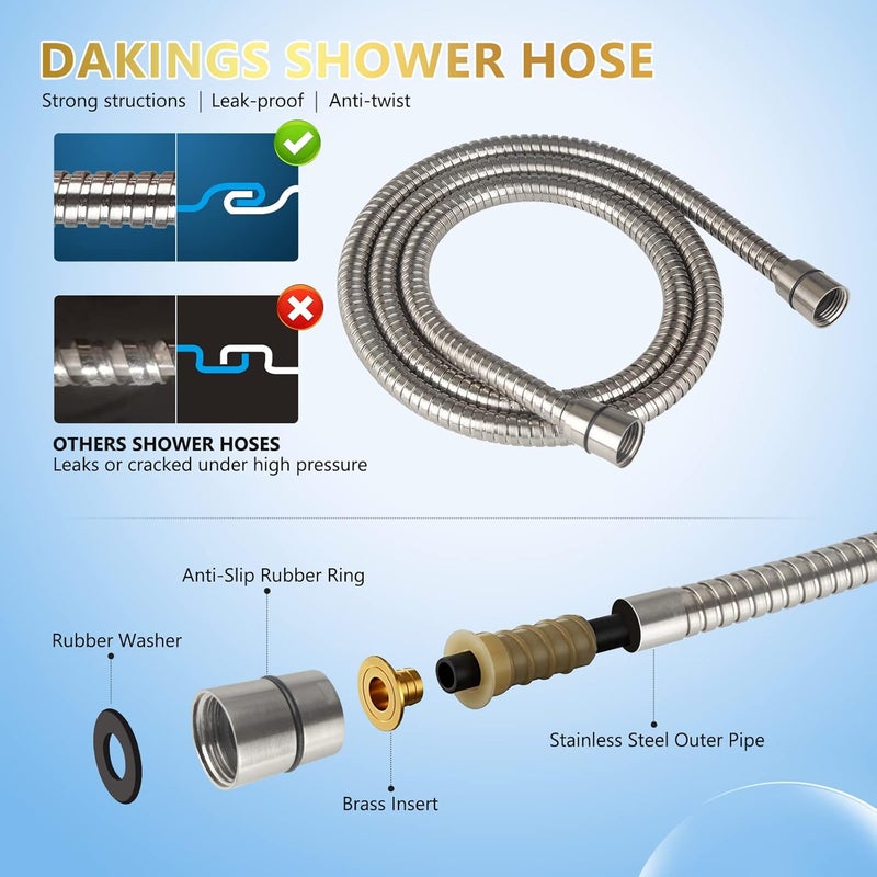 DAKINGS 6 Spray Modes High Pressure Handheld Showerhead Set Upgraded 5 Inches Shower Head with Handheld Spray Brushed Nickel Handheld Shower Head 60 Inches Stainless Steel Hose-1-Min Install - Image 4