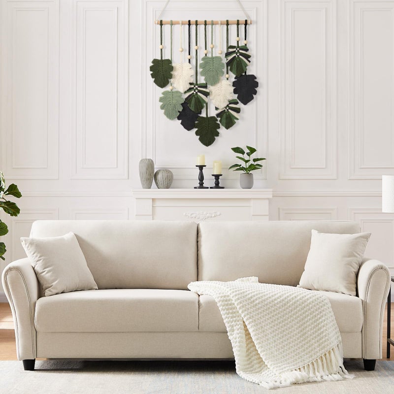 KHOYIME Macrame Wall Hanging Boho Home Decor, Bohemian Leaves Woven Yarn Tapestry Chic Aesthetic Wall Art Modern Handmade Leaf Hanging Decoration for Bedroom Living Room Nursery Office 15.7''W x 20''L - Image 4