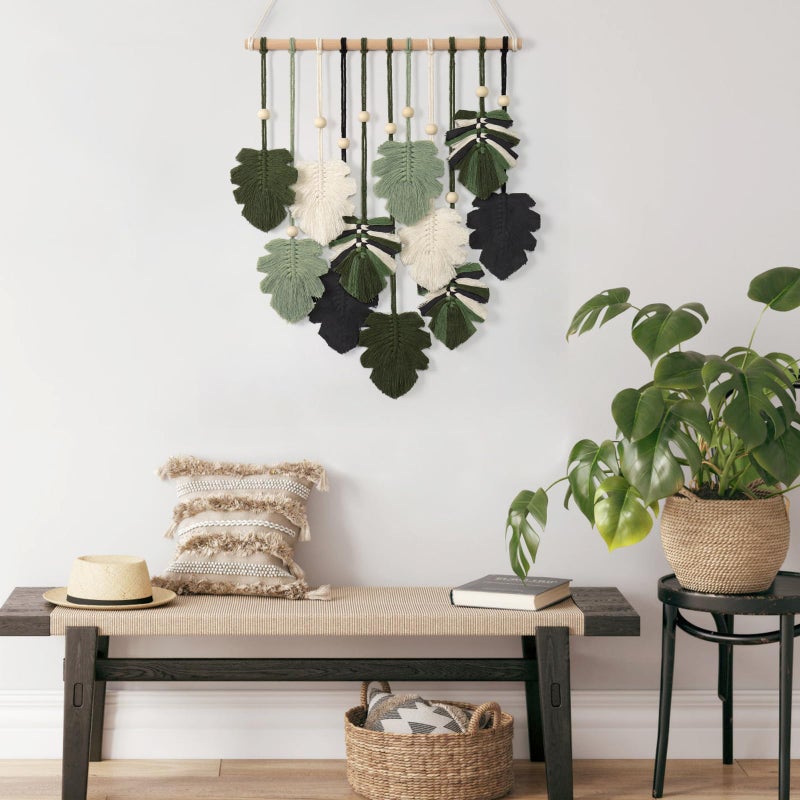 KHOYIME Macrame Wall Hanging Boho Home Decor, Bohemian Leaves Woven Yarn Tapestry Chic Aesthetic Wall Art Modern Handmade Leaf Hanging Decoration for Bedroom Living Room Nursery Office 15.7''W x 20''L - Image 5