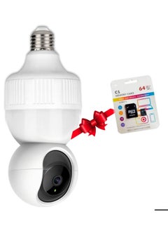 Bulb surveillance camera with wifi start + 64 GB memory card, has smart tracking, has a theft alarm, listens and speaks from the camera, 1080p, follows your mobile phone, easy to install.