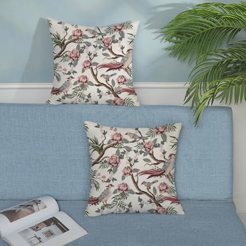 GOLIANDA Chinoiserie Pillow Covers 18x18 Set of 2 Pink Green Bird Floral Throw Pillows Vintage Pink Flower Bird Decorative Pillow Cases Chinoiserie Decor Farmhouse Outdoor Cushion Case for Couch Sofa - Image 3