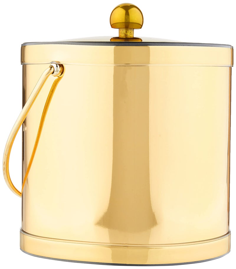 Kraftware Mylar Ice Bucket Polished Brass Color with Metal Lid, Double Wall Construction, Made in U.S.A. - Image 2