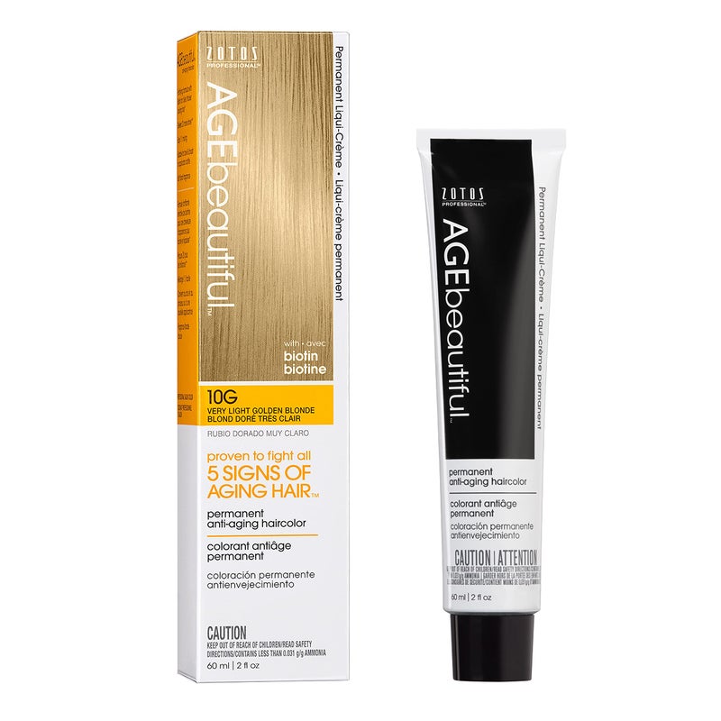 AGE beautiful Permanent Hair Color Dye Liqui Creme | 100% Gray Coverage | Anti-Aging Haircolor | Biotin for Thicker, Fuller Hair | Professional Salon Coloring | 10G Very Light Golden Blonde - Image 1