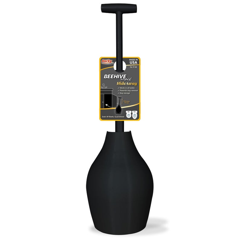 Korky BeehiveMAX Hideaway - Heavy Duty Toilet Plunger with Holder in Black - Drip Free Carry-Seals All Bowl Shapes â€“ Powerful Clog Removal, 97-5B - Image 1