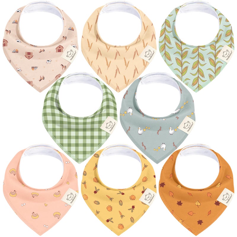 KeaBabies 8-Pack Organic Baby Bandana Bibs for Boys, Girls - Super Absorbent Triangle Baby Bibs for Drooling and Teething Infant, 100% Cotton Extra Soft for Newborn, Infant 0-36 Months (Countryside) - Image 1