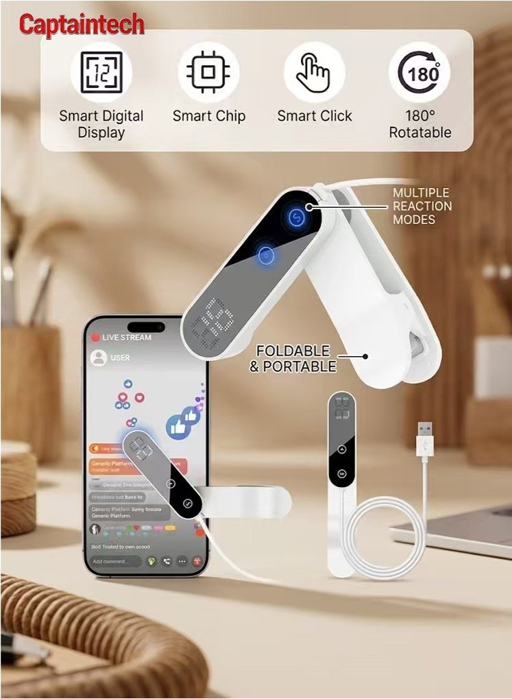 Captaintech Smart Phone Screen Auto Clicker Device - Adjustable Speed Tapper with LED Screen for TikTok Live Likes, Gaming and Shopping Apps - White - Image 1