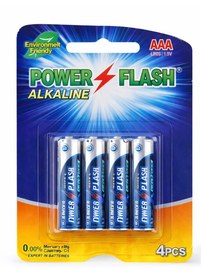 POWER FLASH AAA Alkaline Batteries 1.5V – Long Lasting & Eco-Friendly – 4 Pieces Pack - Image 1