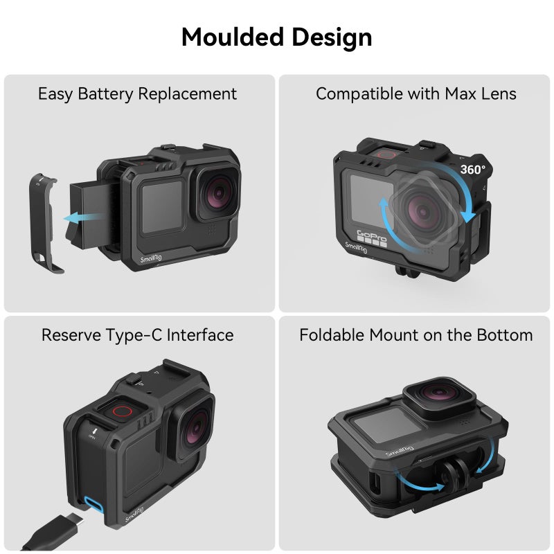 SmallRig Hero 13 / Hero12 / Hero11 / Hero 10 / Hero 9 Black Cage for GoPro, with 2 Cold Shoe Mount for GoPro Light Mod and Common Microphone, Led Video Light - 3083C - Image 4