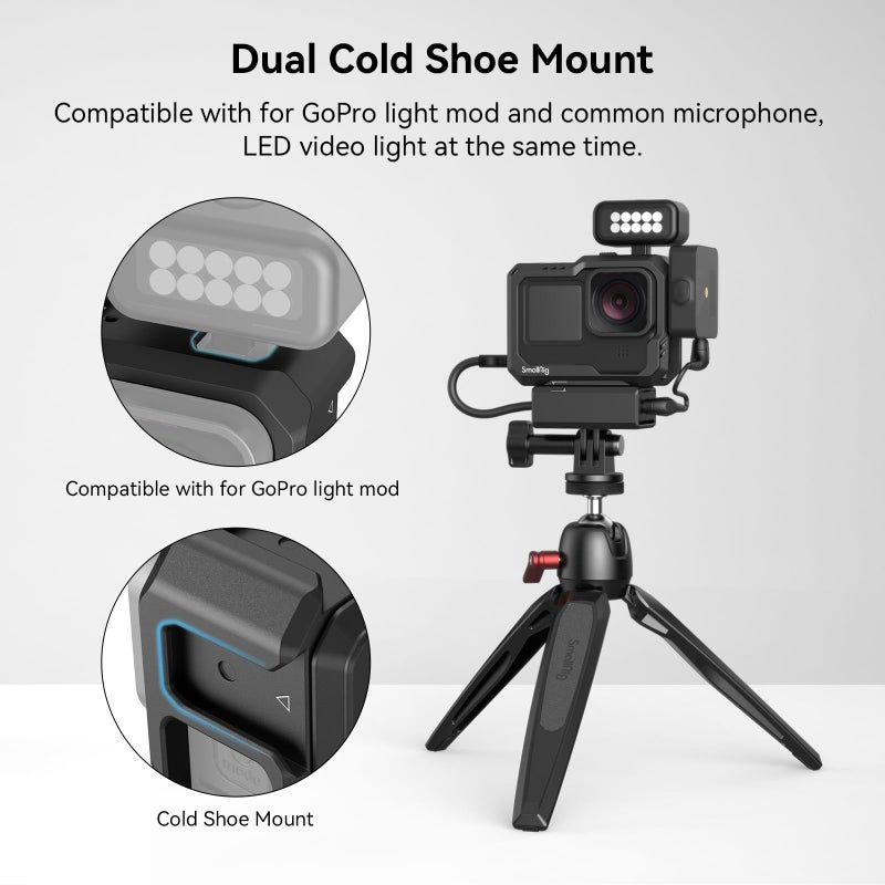 SmallRig Hero 13 / Hero12 / Hero11 / Hero 10 / Hero 9 Black Cage for GoPro, with 2 Cold Shoe Mount for GoPro Light Mod and Common Microphone, Led Video Light - 3083C - Image 3