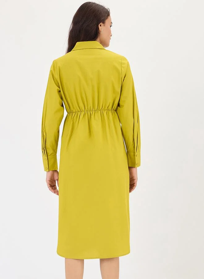 Femmella Citrine Green Poplin Knot Detail Midi Dress