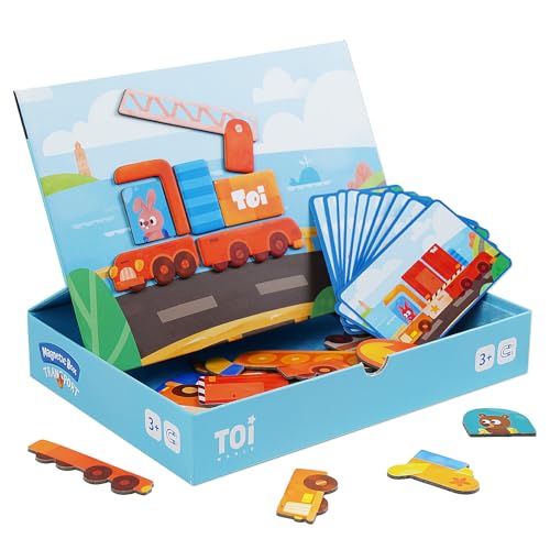 Toi Kids Magnet Toys Magnetic Jigsaw Puzzle Boxes with Game Board for Kids Ages 38 Preschool Tabletop Toy for Toddlers Portable Travel Game Vehicle - Image 1
