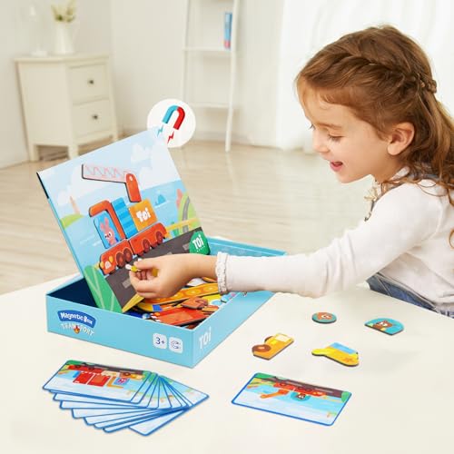 Toi Kids Magnet Toys Magnetic Jigsaw Puzzle Boxes with Game Board for Kids Ages 38 Preschool Tabletop Toy for Toddlers Portable Travel Game Vehicle - Image 5