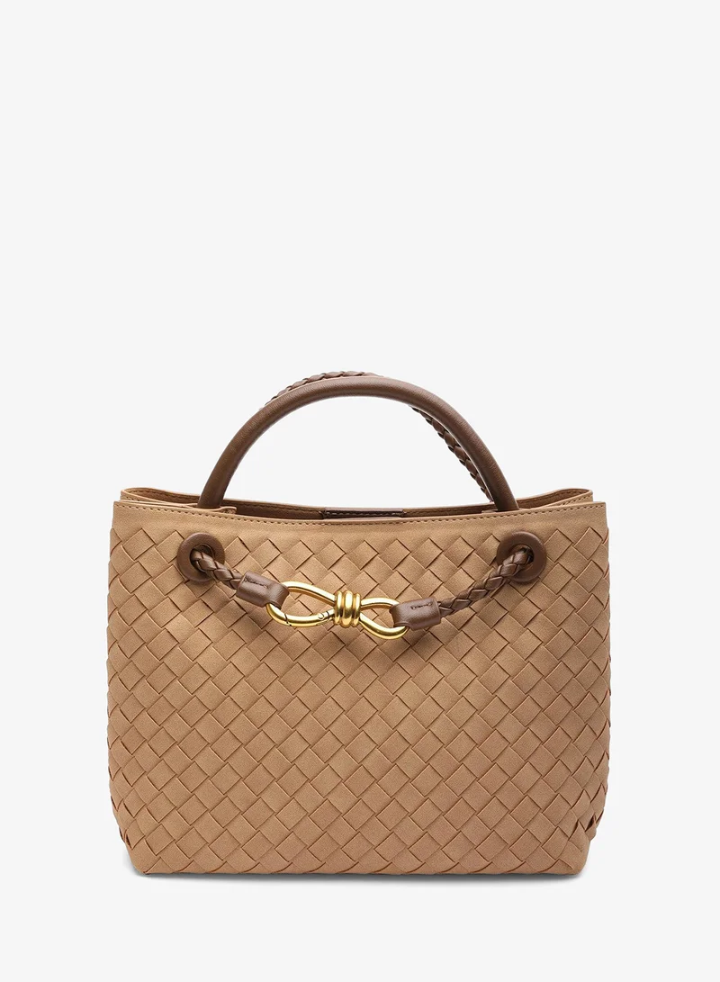 Where's That From  Luna Woven Leather Tote Bag With Gold Detail for Women | Best Price UAE