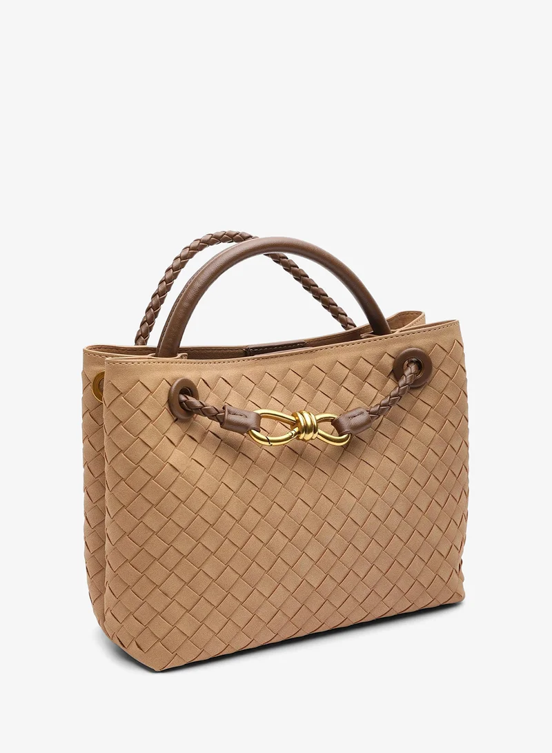 Where's That From  Luna Woven Leather Tote Bag With Gold Detail for Women | Best Price UAE