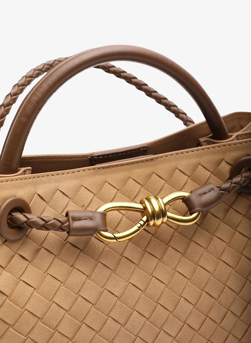 Where's That From  Luna Woven Leather Tote Bag With Gold Detail for Women | Best Price UAE