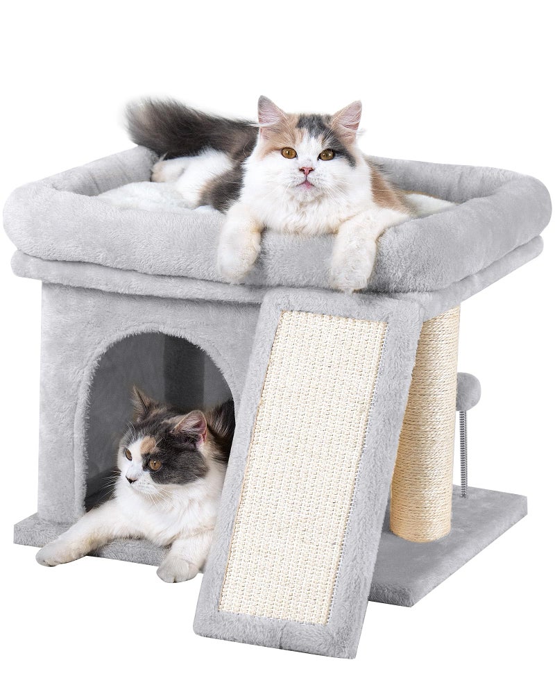 Aechonow Cat Tree Tower for Large Cat, Cat Bed House with Large Perch for Adult Cats, 20 * 16.5 Inch Big Platform for Indoor with Super Cozy Mat, Large Condo with Scratching Post, Light Gray - Image 1