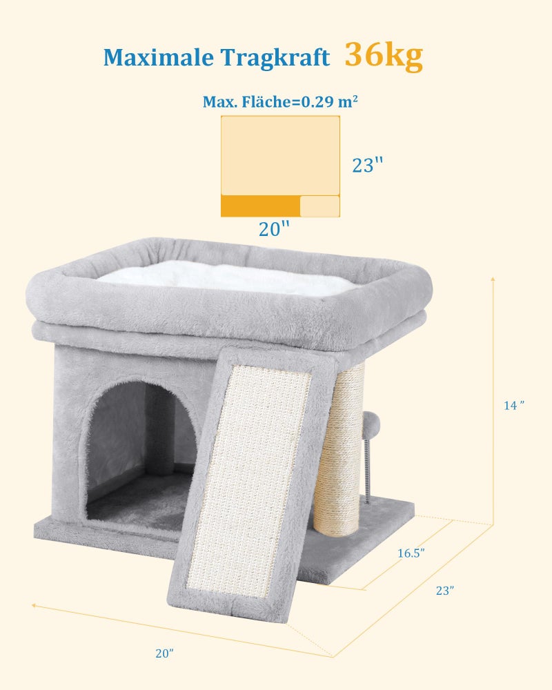 Aechonow Cat Tree Tower for Large Cat, Cat Bed House with Large Perch for Adult Cats, 20 * 16.5 Inch Big Platform for Indoor with Super Cozy Mat, Large Condo with Scratching Post, Light Gray - Image 4