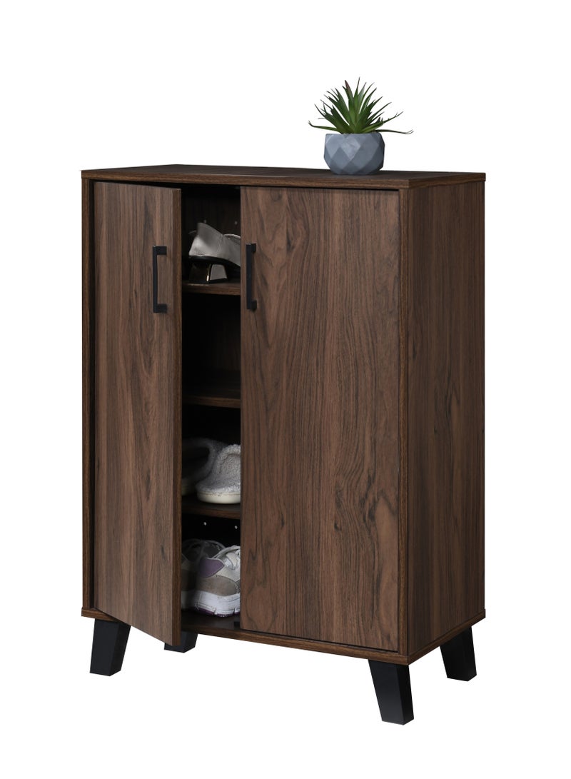 دبيلو تي- إيزي كير خزانة أحذية خشبية بأربعة طوابق، لون الجوز - تخزين متعدد الأغراض بتصميم تهوية لتدفق هواء خالٍ من الروائح، ورف علوي إضافي، وإغلاق مغناطيسي للأبواب - مثالية للمداخل وغرف النوم وغرف المعيشة