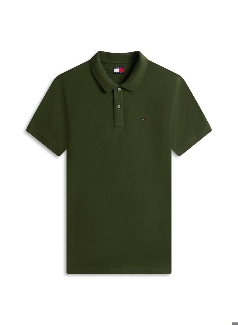 TOMMY JEANS  Tommy Flag Slim Fit Pique Polo Shirt for Men | Best Price UAE