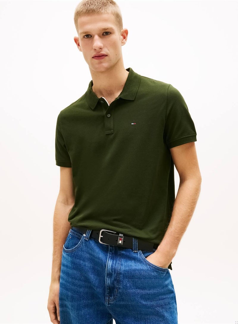 TOMMY JEANS Tommy Flag Slim Fit Pique Polo Shirt - Image 1