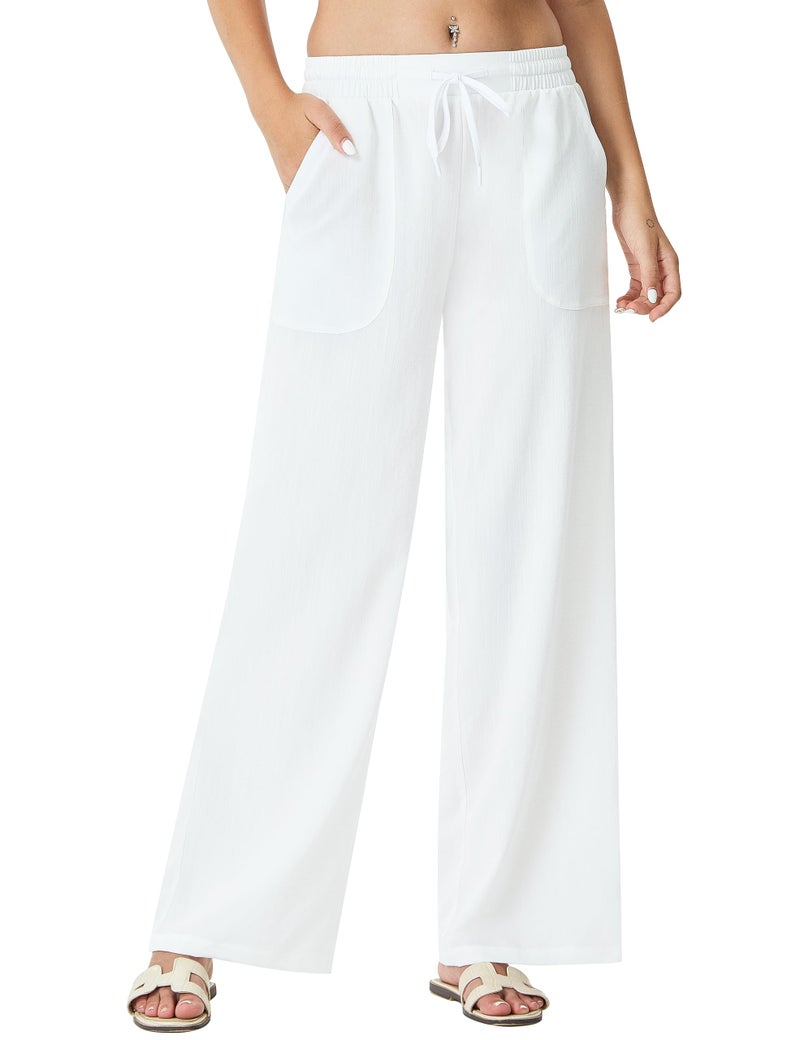 EZRUN Women's Palazzo Pants for 29"/31" Flowy Travel Wide Leg Pants 2026 Ladies Casual Summer Loose Beach Lounge White - Image 1
