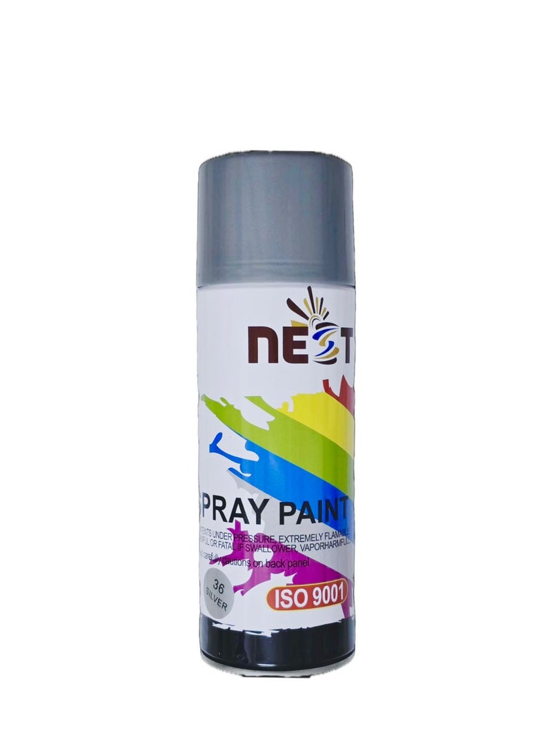 Nest Spray Paint All Purpose Quick Dry Aerosol for Car Metal Wood Plastic Furniture DIY Repair and Crafts 400ml Silver