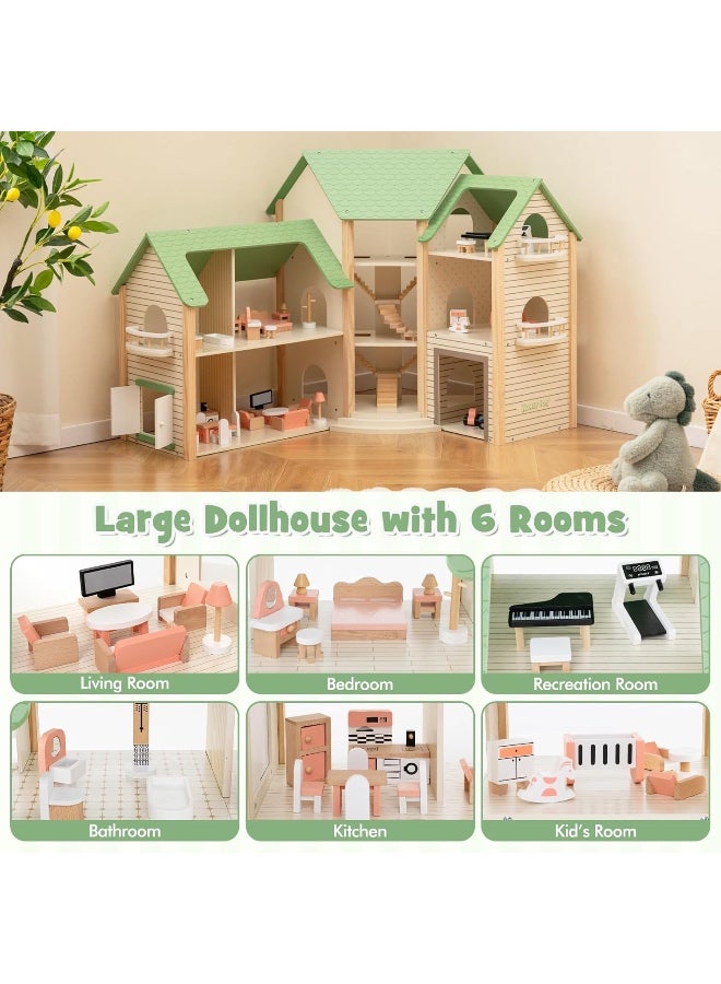 Factory Price Factory Price Parice 3 Level Wooden Doll House Villa Pretand Play Set with Miniature Furnitures - B  - Image 2