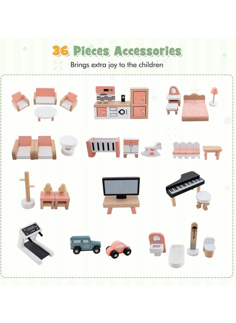 Factory Price Factory Price Parice 3 Level Wooden Doll House Villa Pretand Play Set with Miniature Furnitures - B  - Image 3