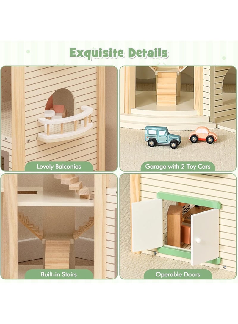Factory Price Factory Price Parice 3 Level Wooden Doll House Villa Pretand Play Set with Miniature Furnitures - B  - Image 4
