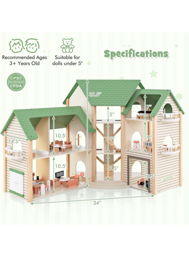 Factory Price Factory Price Parice 3 Level Wooden Doll House Villa Pretand Play Set with Miniature Furnitures - B  - Image 5