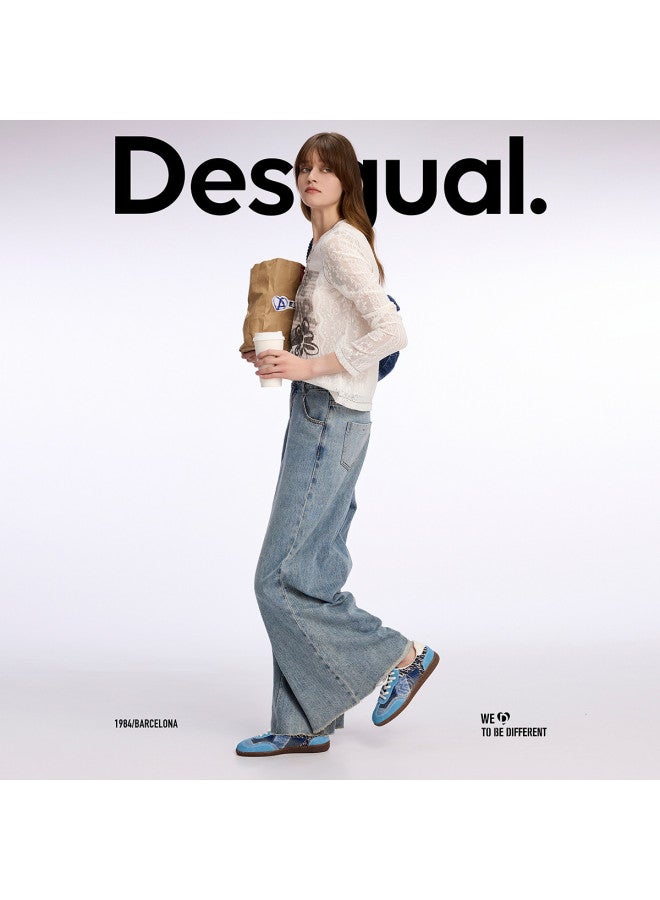DESIGUAL spanish Luxury Fashion Women's Wide-leg Double-layered Pleated Jeans - Image 5