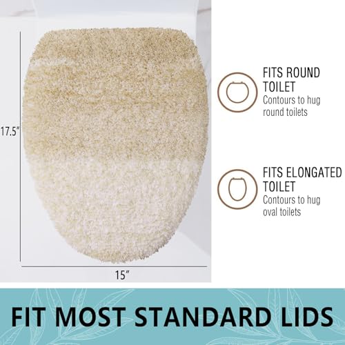 Arotive Soft Microfiber Bathroom Toilet Lid Cover Machine Washable Seat Covers 175 x 15 Stays in Place Rubber Backing Fits Most Round Elongated and Oblong Lids Accessories Decor Light Beige - Image 3