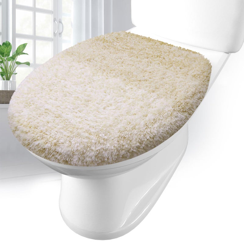 Arotive Soft Microfiber Bathroom Toilet Lid Cover Machine Washable Seat Covers 175 x 15 Stays in Place Rubber Backing Fits Most Round Elongated and Oblong Lids Accessories Decor Light Beige - Image 2