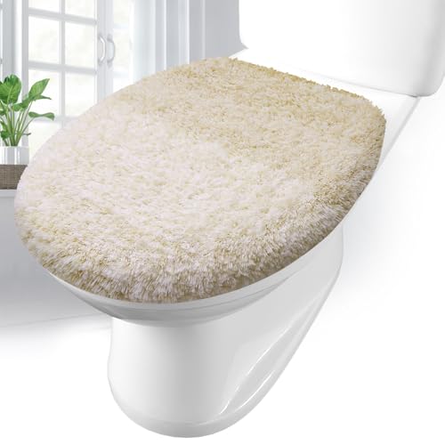 Arotive Soft Microfiber Bathroom Toilet Lid Cover Machine Washable Seat Covers 175 x 15 Stays in Place Rubber Backing Fits Most Round Elongated and Oblong Lids Accessories Decor Light Beige - Image 1