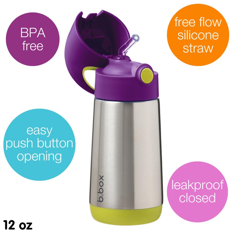 b.box 12 oz Insulated Water Bottle: Keeps Drinks Cold up to 8 Hours, Warm up to 6 Hours. Triple Wall Stainless Steel Kids Water Bottle w/Free Flow Silicone Straw Top. Leakproof & Dishwasher Safe - Image 3