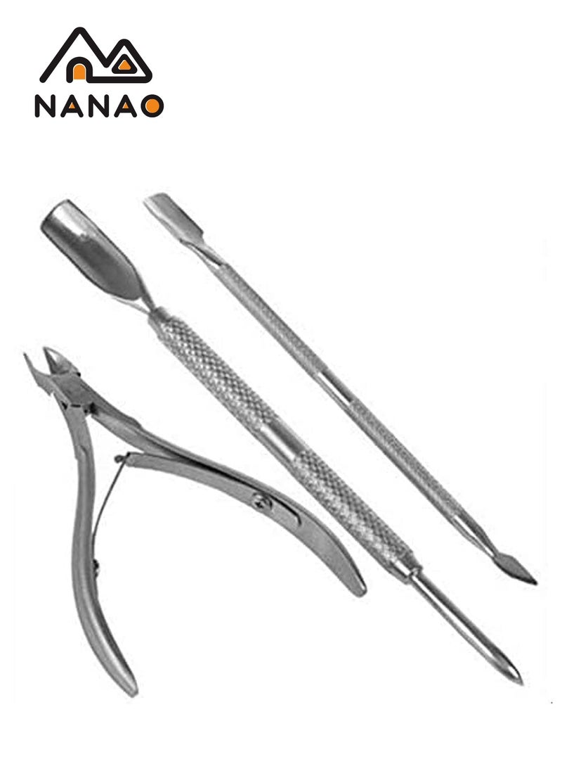 NANAO Stainless Steel Nail Cuticle Pusher Spoon Remover Cutter - Set of 3 Pieces  - Image 1