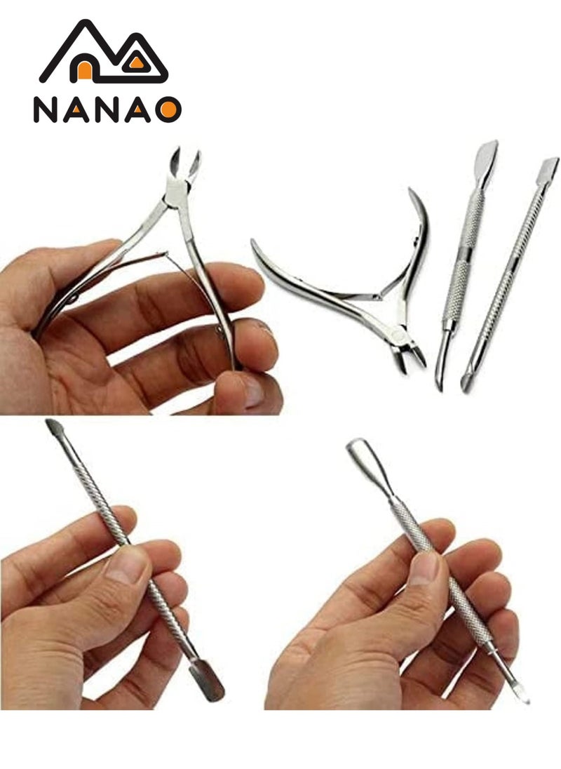 NANAO Stainless Steel Nail Cuticle Pusher Spoon Remover Cutter - Set of 3 Pieces  - Image 2