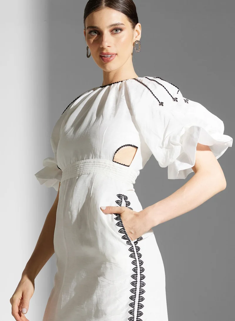 Threadz by Ajooni Balloon Sleeve Lace Hem Dress