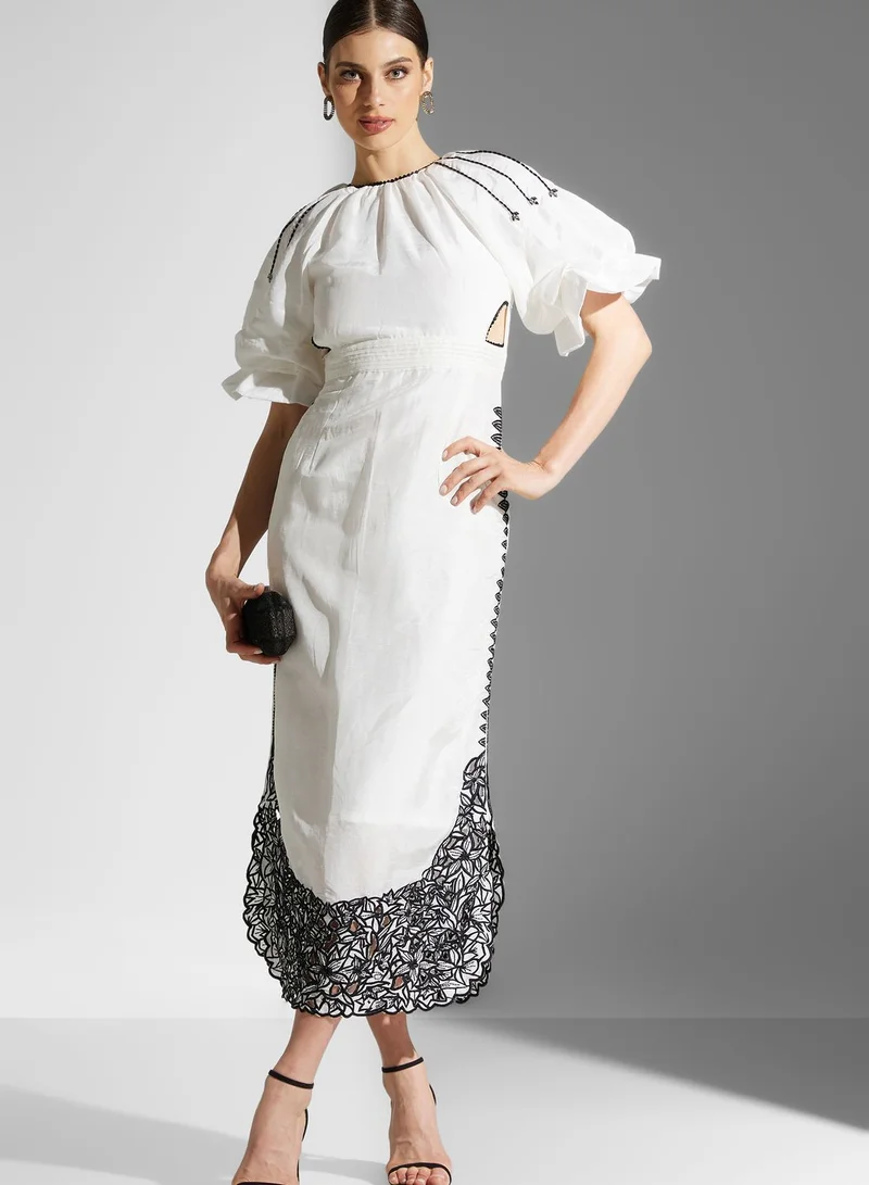 Threadz by Ajooni Balloon Sleeve Lace Hem Dress