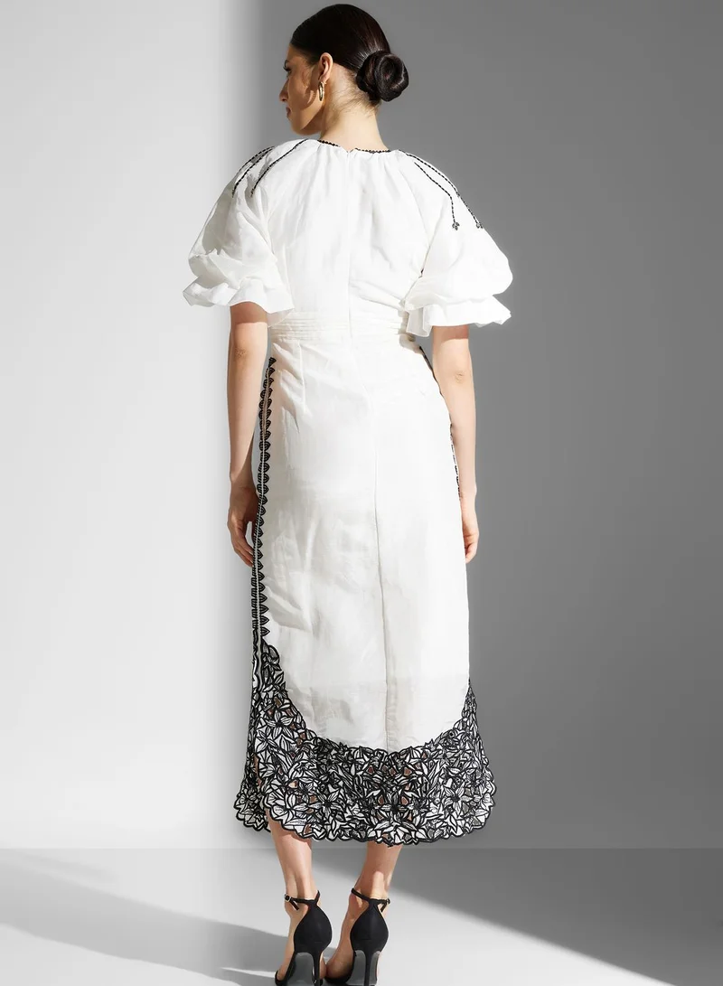 Threadz by Ajooni Balloon Sleeve Lace Hem Dress