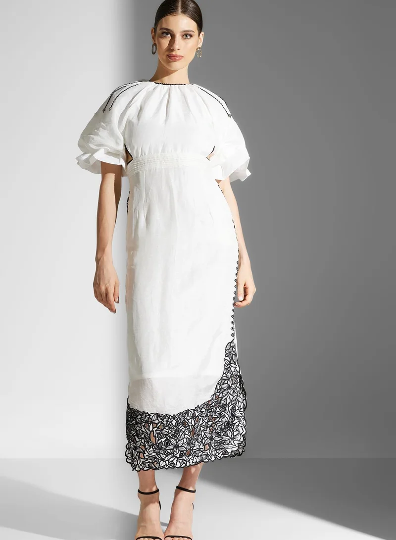 Threadz by Ajooni Balloon Sleeve Lace Hem Dress