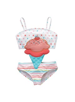 Girls One-Piece Cartoon Embroidered Swimwear White ice cream