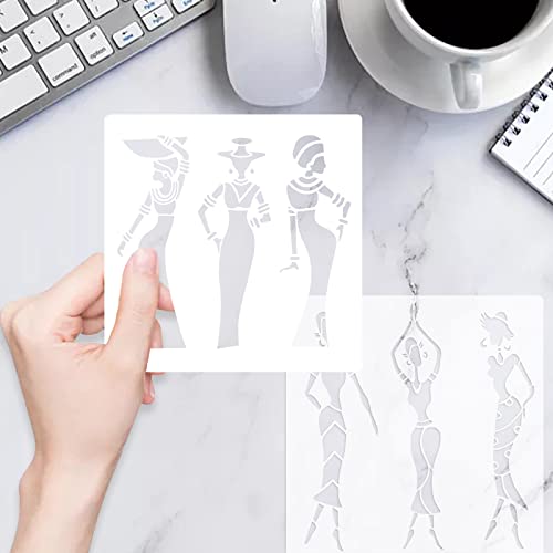 CIEMODA 2 Pack Tribal Stencils African Lady Stencils Reuseable Stencil Templates for Painting on Paper,Wood,Tile,Canvas,Floor and Wall Decor - Image 4