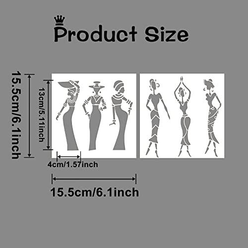 CIEMODA 2 Pack Tribal Stencils African Lady Stencils Reuseable Stencil Templates for Painting on Paper,Wood,Tile,Canvas,Floor and Wall Decor - Image 2