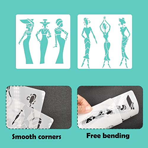 CIEMODA 2 Pack Tribal Stencils African Lady Stencils Reuseable Stencil Templates for Painting on Paper,Wood,Tile,Canvas,Floor and Wall Decor - Image 3