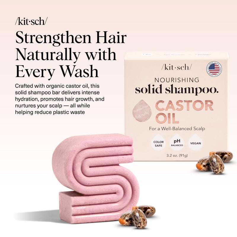 Kitsch Castor Oil Shampoo Bar Soap - Hydrating & Moisturizing Hair Care - Organic Castor Oil Solid Shampoo for Hair Growth & Scalp Nourishment - Silicone & Paraben-Free, Vegan, Made in USA - 3.2oz - Image 2